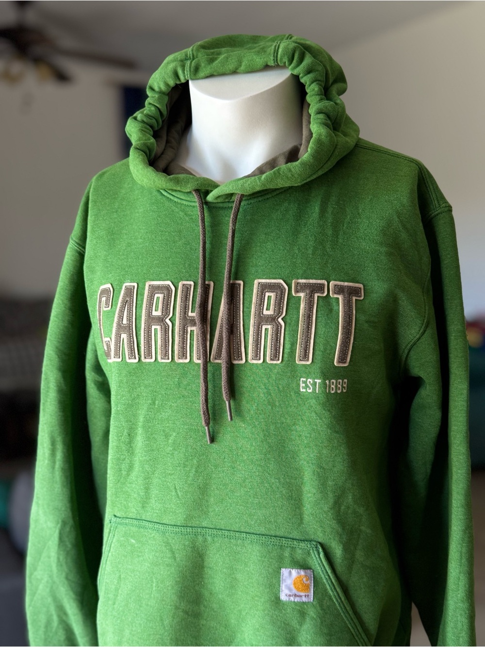 Carhartt Men's Green Crewneck Hoodie with Contrast Logo